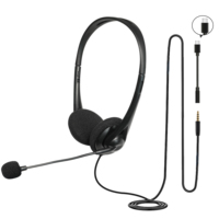 Casque filaire pour centre d'appels avec micro rotatif, prise jack 3,5 mm et adaptateur Type-C, écouteurs professionnels pour ordinateur portable
