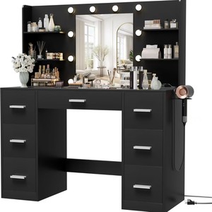 Mesa <span class=keywords><strong>de</strong></span> <span class=keywords><strong>Maquillaje</strong></span> Moderna Minimalista <span class=keywords><strong>con</strong></span> Espejo e Iluminación Integrada, <span class=keywords><strong>con</strong></span> Cajones <span class=keywords><strong>de</strong></span> Almacenamiento, para Esquina <span class=keywords><strong>de</strong></span> Dormitorio - Product Image 3