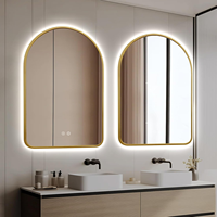 Miroir de salle de bain mural en aluminium de style campagnard français avec cadre en aluminium, 36x24, avec accents dorés, LED, anti-buée, tactile, 3 couleurs