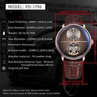 Montre mécanique rétro minimaliste Pagani Design PD-1796 pour homme, bracelet en cuir, aiguilles lumineuses, tourbillon, style business décontracté.