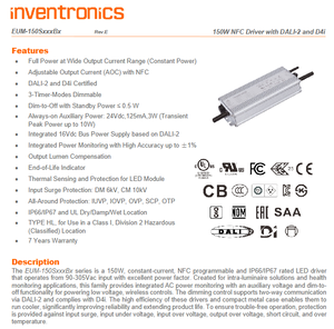 อินเวนโทรนิคส์ EUM-150S420BG ไดร์เวอร์ LED 150W 90‑305VAC แรงดันไฟฟ้ากว้าง SELV แหล่งจ่ายไฟ LED กลางแจ้งแบบดิจิตอลหรี่แสงได้แบบแยกส่วน - Product Image 2