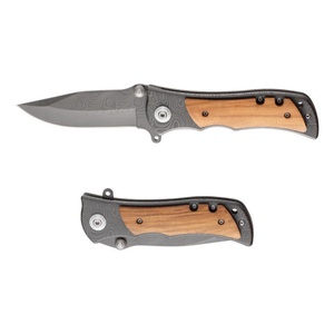 Couteau de poche de haute qualité en acier Damas avec manche en bois d'olivier pour le camping en plein air, la chasse tactique, le bricolage, OEM personnalisable - Product Image 4