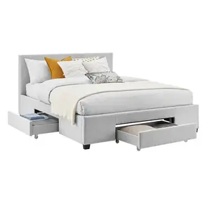 Einfaches Kopfteil Premium Line Stoff grau Farbe Queen-Size-Bett rahmen mit 3 Schubladen