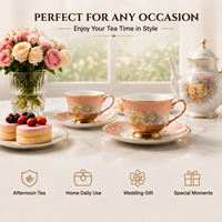 Ensemble de tasses et soucoupes en céramique florale de luxe en gros avec bordure dorée florale vintage, tasse à café en porcelaine, fournisseur OEM ODM