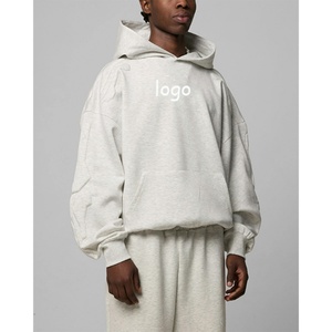 เสื้อฮู้ดดี้ผู้ชายแบบโอเวอร์ไซส์ ผ้าคอตตอนผสม 350 กรัม บุขนด้านใน ทรงหลวม ไหล่ตก ปักลายนูน ผลิตตามสั่งจากโรงงาน - Product Image 4
