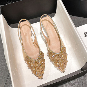 <span class=keywords><strong>Sandalias</strong></span> con cabeza puntiaguda para <span class=keywords><strong>mujer</strong></span> y <span class=keywords><strong>mujer</strong></span>, zapatos planos con diamantes de imitación, a la moda, con banda de una palabra, elegantes, para oficina, venta al por mayor - Product Image 4