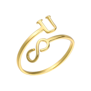 Anillo de Dedo de Acero Inoxidable Chapado en Oro, Personalizado con Iniciales del Alfabeto, 26 Letras, Anillo Abierto Ajustable para Hombre y Mujer - Product Image 6