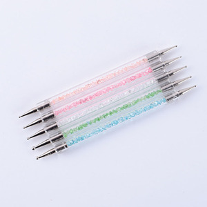 Lot de 5 stylos à double embout en acrylique avec poignée en strass pour nail art et applicateur de strass - Product Image 2