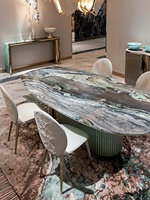 Französisches High-End-Restaurant Marmor Ovaler Esstisch und Stuhl Minimalistisches Florales Westliches Restaurant Tisch- und Stuhlset