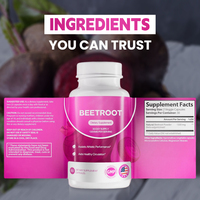 Capsules de racine de betterave non-OGM, complément alimentaire végétalien à base de plantes, 1300 mg, 60 unités