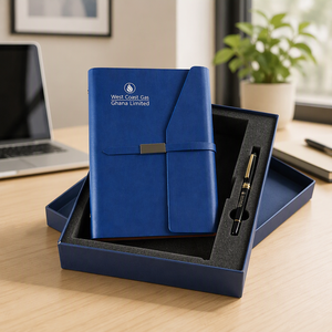 Carnet en cuir bleu avec couverture personnalisée, ensemble cadeau d'affaires, impression sur mesure, fournisseur d'usine, vente en gros - Product Image 1