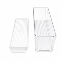Boîte de rangement transparente en PET pour réfrigérateur avec couvercle à nervures, grande boîte de rangement pour aliments avec poignée pour réfrigérateur, armoire, garde-manger