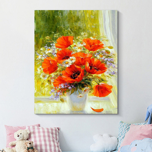 Kit de peinture par numéros, style peinture à l'huile vintage, coquelicots rouges disposés dans un vase blanc, kit de peinture sur <span class=keywords><strong>toile</strong></span> DIY, décoration d'intérieur - Product Image 2