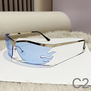 Y2K xu hướng mát mẻ Retro ngọn lửa thiết kế không có Vành kính mát gia vị cô gái Kính mát UV400 khung kim loại - Product Image 2