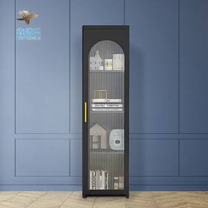 Vitrine moderne en verre métallique à poignée élégante, armoire de rangement à 1 porte, étagère réglable à 3 niveaux pour le salon, Offre Spéciale - Product Image 3