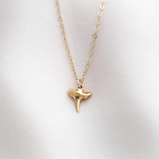 Classic 18K Gold Plated Tiny Shark Tooth Women Brass Fashion Pendant Necklace