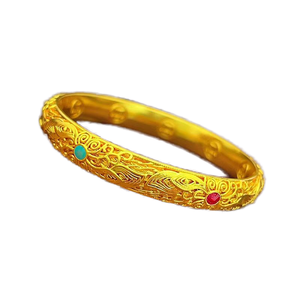 Haoqing Unisex 24K Gold Plated Bezel Setting Trendy Hexagon Shape <b>Copper</b>/Brass Ethiopian Bangle India Style Wedding <b>Bracelet</b> - Product Image 1