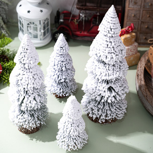 HB-402 Miniature <strong>White</strong> Artificial Small <strong>Christmas</strong> Pine <strong>Tree</strong> with Base for Mantel Village Dining Table Holiday Decorations - Product Image 2