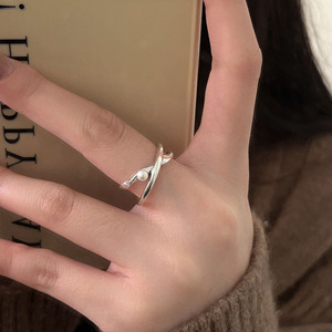 Sterling <b>Silver</b> S925 <b>Cross</b> <b>Ring</b> For Women Pearl Inlay Everyday Wear - Product Image 1