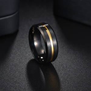 2024New 8mm Gold Groove Abgeschrägte Kante Schwarz Wolfram Ehering für Männer Schwarz Polierter Stahl Verlobung sring Herren Eheringe - Product Image 4