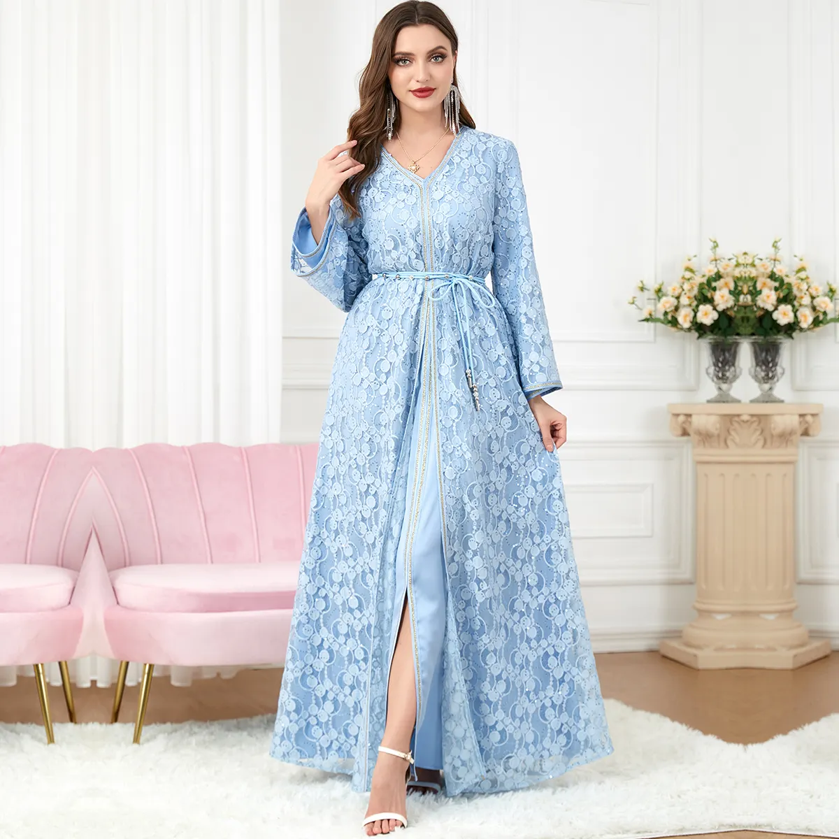 2023 Eid New Arrival Ramadan Eid Jalabiya Fashion Muslim Dubai Abaya Dress Moroccan Kaftan Embroidery Jalabiat Women Robe