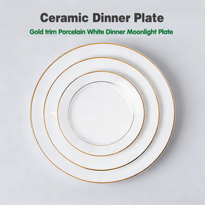 ชุดจานอาหารเซรามิกสีขาวขอบทอง ผลิตโดยผู้ผลิต OEM ตามสั่ง - Product Image 3