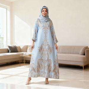 Abaya tendance en tissu extensible à quatre sens imprimé moderne avec des strass thermocollés, robe pour femmes musulmanes, vêtements tendance - Product Image 3