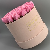 Boîte à fleurs ronde en velours personnalisée avec logo, en carton couché et revêtement UV pour l'emballage des roses