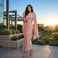 En stock Nouvelle robe longue décontractée d'été style chic français à manches chauve-souris, taille ajustée, unie, respirante, en tissu non tissé