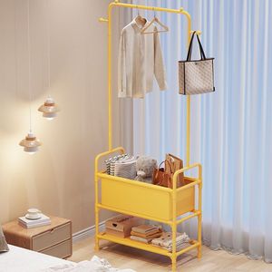 Yellow Metal Clothes Rack With Storage Shelf Bedroom Standing Coat Organizer Multifunctional Wardrobe 60cm Rectangle Design - Product Image 1