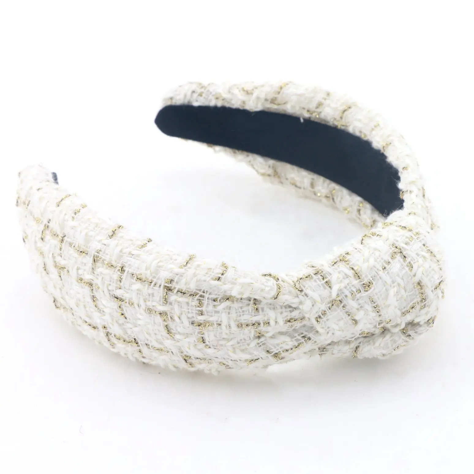 White Tweed Custom Hair Headband Luxury Black And White Spun Gold Elegant Lady Omg Headband In Bulk Fabric Knotted Headband