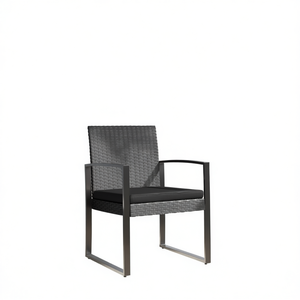 Chaise de jardin en rotin PP gris foncé avec structure en aluminium, mobilier d'extérieur contemporain, chaise de salle à manger durable pour patio - Product Image 1