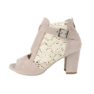Sandales à talon carré et bout ouvert pour femmes, OEM ODM, en daim ajouré avec boucle, confortables, décontractées, pour le quotidien - Product Image 5