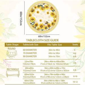 Sunflower <b>Tablecloth</b> Yellow Floral Round Cover for Home <b>Party</b> Decor for Summer & Spring Farmhouse Style in Stock-for Hotels - Product Image 2