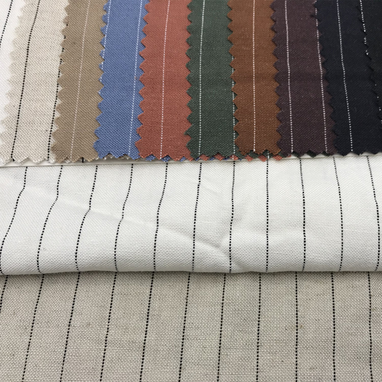 180G Linen Viscose & Cotton Woven Fabric Plain-Style Striped for Girls Suits Pants Dresses Home Textiles Yarn Dyed Pattern