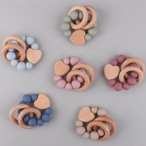 Giocattolo Sensoriale per Dentizione Neonati, Anello in Legno con Perline in Silicone Alimentare, <span class=keywords><strong>Massaggiagengive</strong></span> per Neonati - Product Image 5
