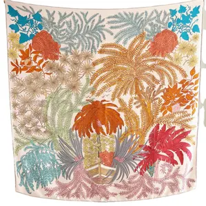 Versand bereit Hand gerollter bedruckter Seiden-Twill-Schal für Frauen Blumen blatt muster für Sommer-Erwachsene