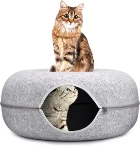 Крытый всесезонный 20-дюймовый темный и Черный кот кондоминиум туннель кровать пикабу пончик кошка пещерная кровать для кошек