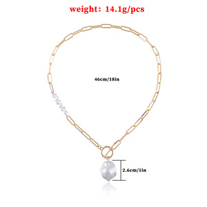 Bijoux transfrontaliers européens et américains cercle géométrique pendentif perle irrégulière pour femmes chaîne élégante à la mode petit trou - Product Image 5