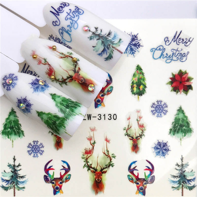 Christmas Nail Art Decoration Water Transfer Nail Wraps Decals Polish Gel Nail Stickers 