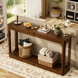 Consolle da 55,1 Pollici con Gambe Curve in Legno, Tavolo Laterale per Divano con Vano Portaoggetti per Ingresso - Product Image 5