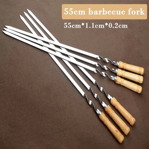 Brochettes de barbecue longue poignée Shish <span class=keywords><strong>Kebab</strong></span> 55cm Barbecue Grill bâtons bois BBQ fourchette acier inoxydable extérieur gril aiguille sacs - Product Image 6