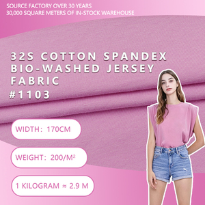 ผ้าคอตตอน 95% สแปนเด็กซ์ 5% 32S ผ่านกระบวนการ Bio-Washed แบบ Single Jersey น้ำหนักปานกลาง 200GSM ผ้าถักเรียบ ความกว้าง 170 ซม. สีพื้น สำหรับตัดเย็บเสื้อผ้า - Product Image 2