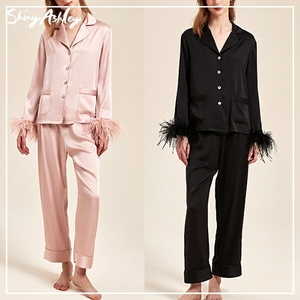 ODM Spring Summer Pajamas Luxurious Women Home Wear Set Detachable Feather Ice Silk Women Pajamas