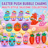 Collection de porte-clés anti-stress en silicone à bulles à presser, motifs Pâques (œuf, lapin, carotte, panier) - Vente en gros - Points clés de vente