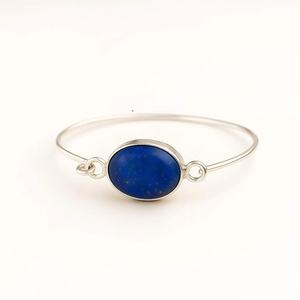 Bracelet en argent sterling avec pierre précieuse ovale en lapis-lazuli, fait main, pierre bleue naturelle, bijou élégant, bracelet réglable pour le poignet - Product Image 5