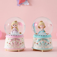 Contes de fées de la mode, château de princesse, artisanat en cristal pour enfants, boule de cristal en résine, verre transparent avec base à LED
