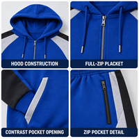 Ensemble de survêtement personnalisé pour homme avec sweat à capuche zippé, color block, 2 pièces, en molleton de coton, pour tenue décontractée quotidienne