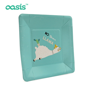 Assiettes en papier écologiques jetables carrées sur mesure Oasis Design torsadé coloré pour les fêtes - Product Image 1