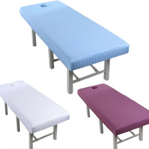 Drap-housse de <span class=keywords><strong>table</strong></span> de massage à rayures blanches, 1 pièce, couverture complète élastique, traitement de massage, couverture cosmétique de lit SPA avec trou <span class=keywords><strong>pour</strong></span> le visage - Product Image 2